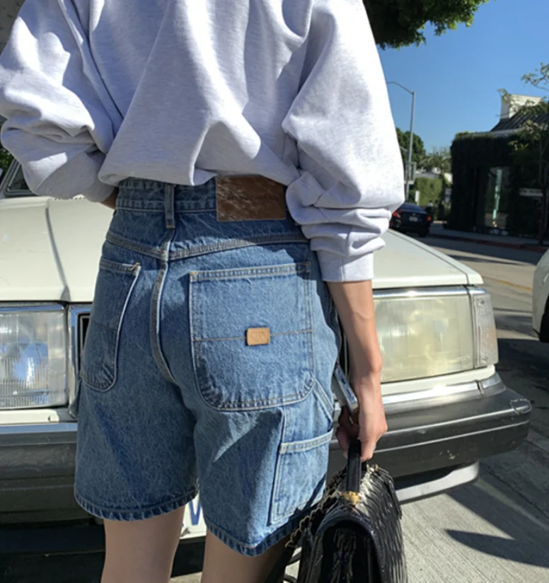 Allentato Casual Blu Jean orts 3/4 Lunghezza Abbigliamento da lavoro Sle Estate Jeans a vita alta Tessuto Stu Ferver Loose Fit Blu Denim orts