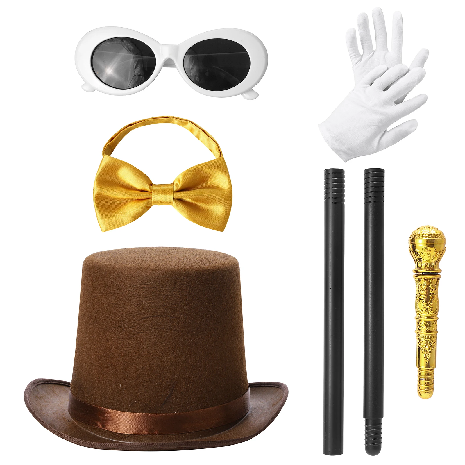 Magician Cosplay Props Set Popular Singer Top Hat Pre-Tied Bowtie Retro Sunglasses Gloves And Scepter for Halloween Carnivals