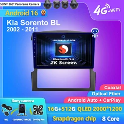 Android 16 Carplay Auto 2K Screen Car Radio Multimedia Player For Kia Sorento BL 2002 - 2011 DSP 2din Autoradio Stereo Head Unit
