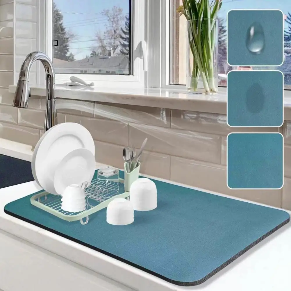 50*40cm Dish Drying Mat Super Absorbent Drying Mat Non-Slip Design Extra-Large Countertop Protector Mat Kitchen Bar Accessories