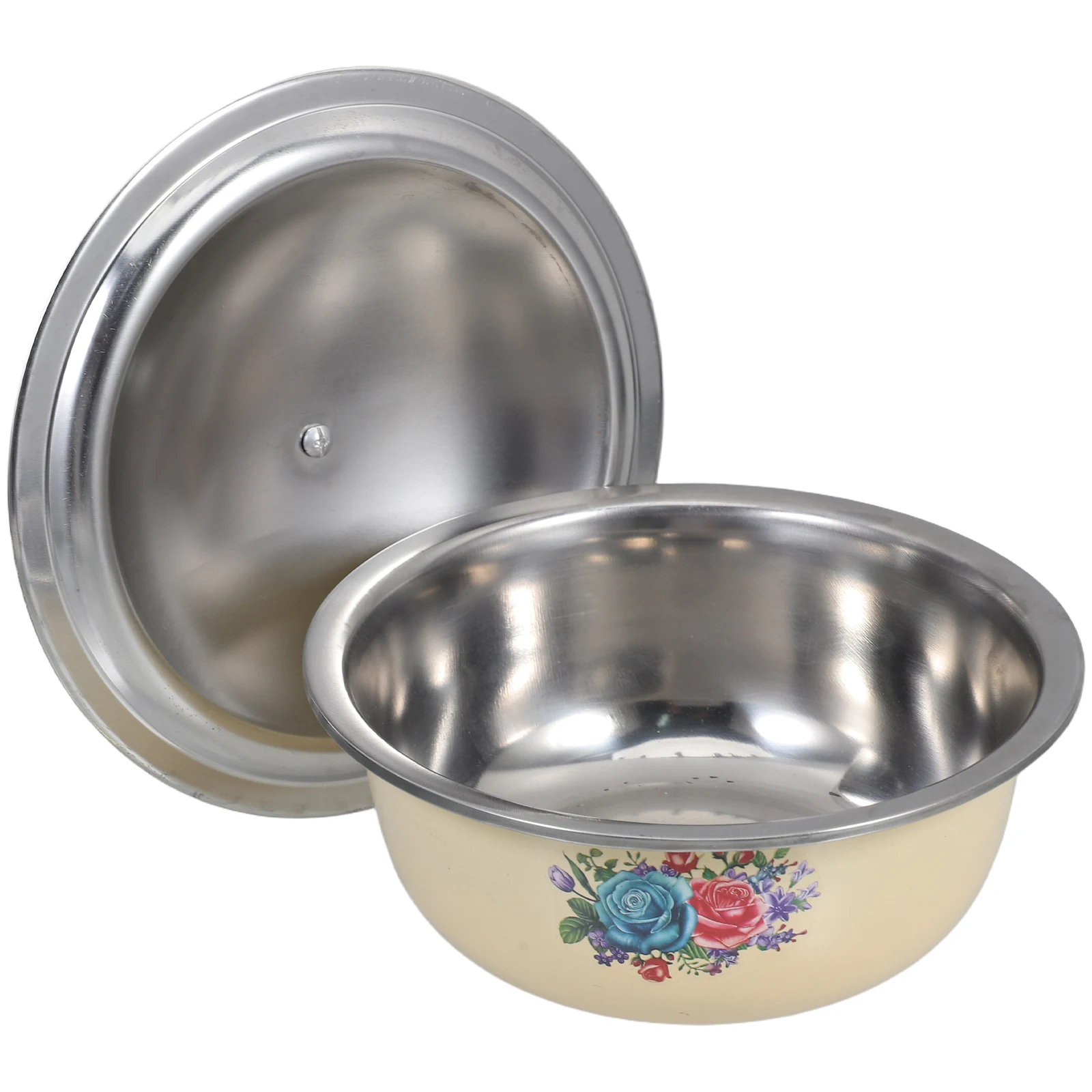 

Vintage Enamel Bowl 18cm Retro Design Dustproof Lid Multipurpose Kitchen Mixing Dough Food Storage Salad Fruit Washing