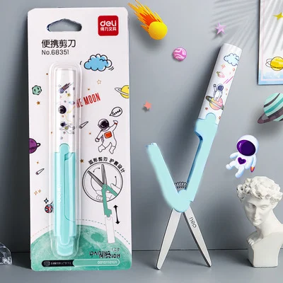 6Pcs/Lot Deli 68351 School Cartoon Starry Sky Pattern Portable Hand Craft Scissors Paper Kids & Student Stationery Supplies