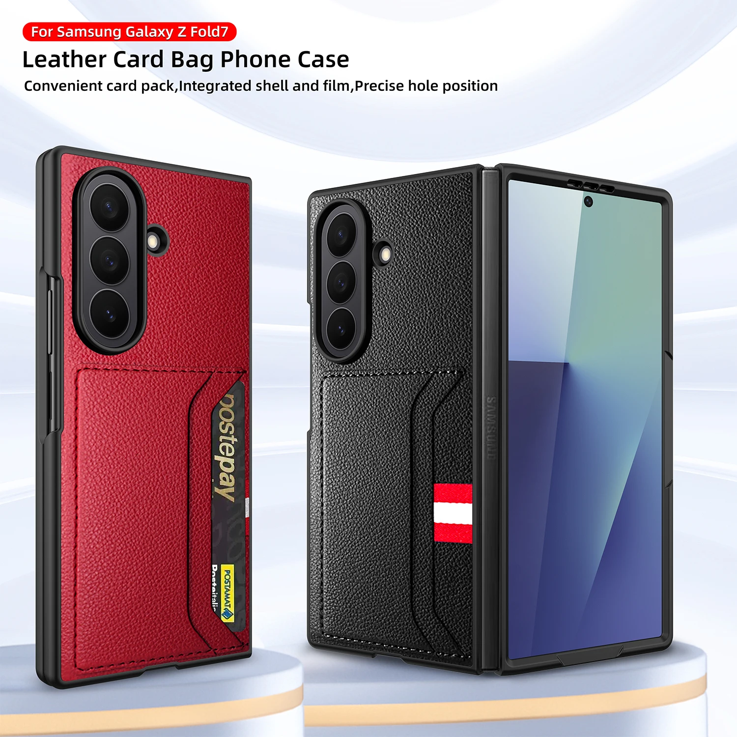 

Luxury PU Leather Slim Case for Samsung Galaxy Z Fold7 Fold 7 6 Cards Slot Pocket PC Back Cover Tempered Glass Protector