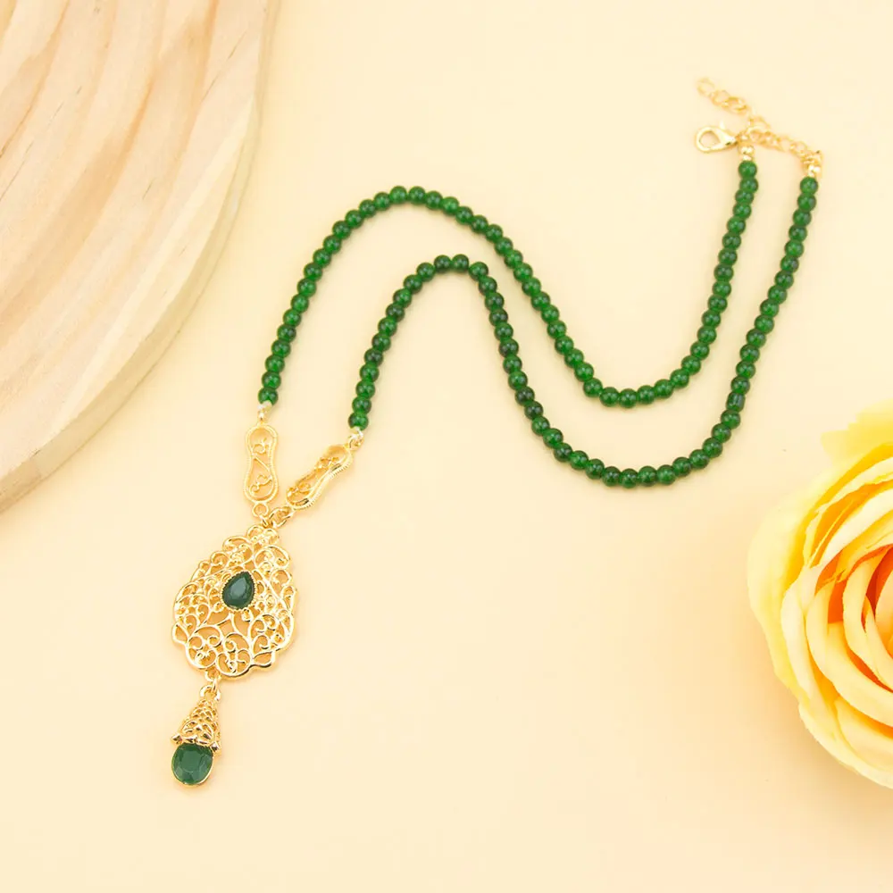 Sunspicems Chic Moroccan Style Gold Color Pendnat Necklace Hand Beads Chain For Women Hollow Arabesque Daily Leisure Jewelry