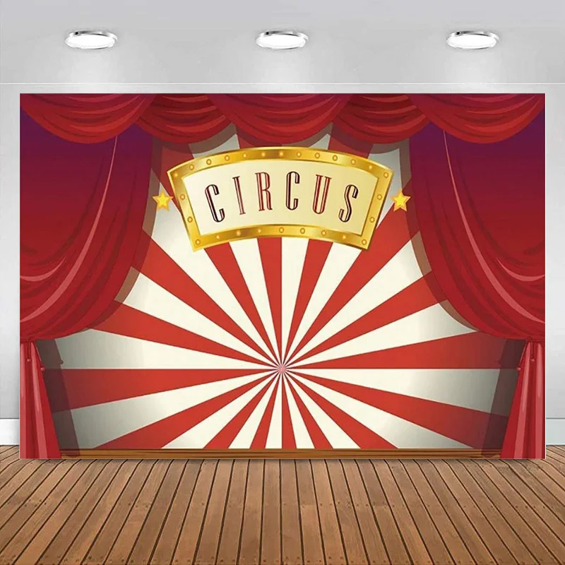 Circus Birthday Party Backdrop Red Curtains Red White Striped Photography Background Party Decoration Banner Baby Shower kids