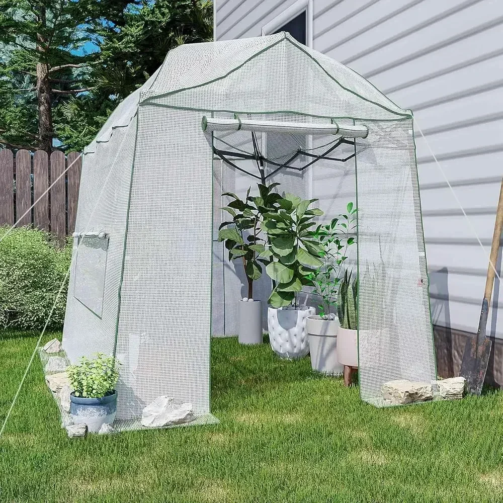 8.5ft x 7ft Walk-in Greenhouse, Portable Indoor/Outdoor Garden Greenhouse with Zippered Door, Shading Net, and Durable PE Cover