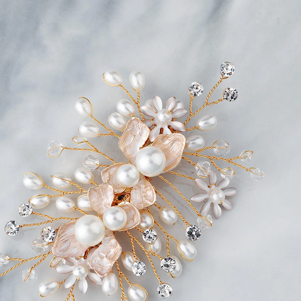 Handmade Pearl Hair Clips Alloy Flower Side Clips Bridal Jewelry Bridal Wedding Hair Pins Headdress Gift for Friend and Family image 6