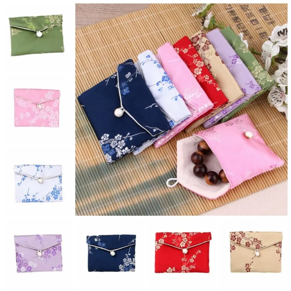 

Smooth Satin Jewelery Bag Embroidered Buckle Wallet Purse Container Jewelery Storage Bag Girl