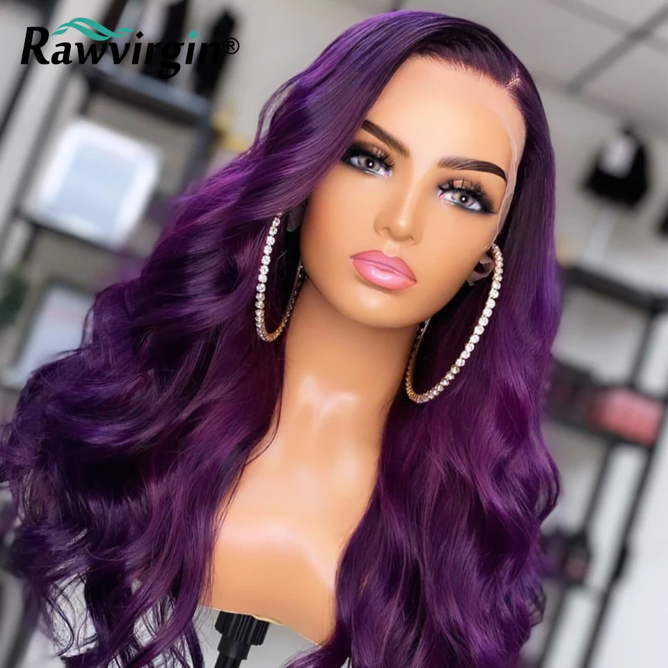 Dark Purple Straight 13x6 Lace Front Wigs 613 Colored Human Hair Wig With Baby Hair Preplucked Cosplay 34inch Body Wave Wig