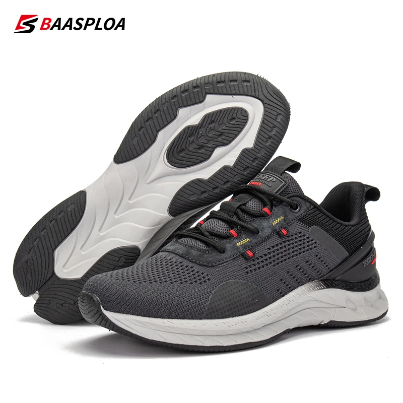 Baasploa 2023 New Men Fashion Sneakers Breathable Casual Running Shoes Anti-Slip Shock-Absorbing Knit Walking Shoes