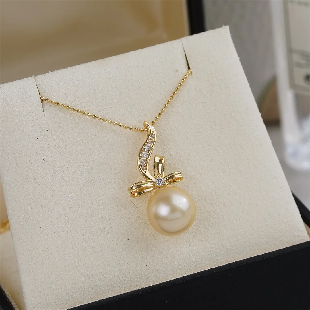 

8-9mm 9-10mm 11-12mm 12-13mm south sea gold round pearl pendant 18inch yellow white silver Ribbon bow classic fashion desig