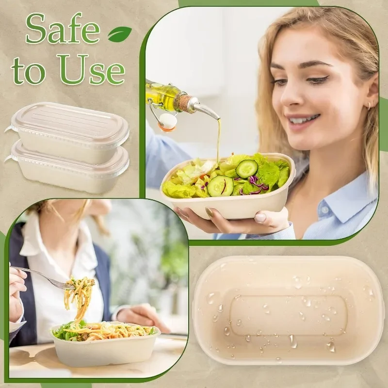 100 Sets Disposable Food Containers with PP Lids Disposable Paper Bowls Salad Soup Lunch Serving Bowls Disposable Food Prep