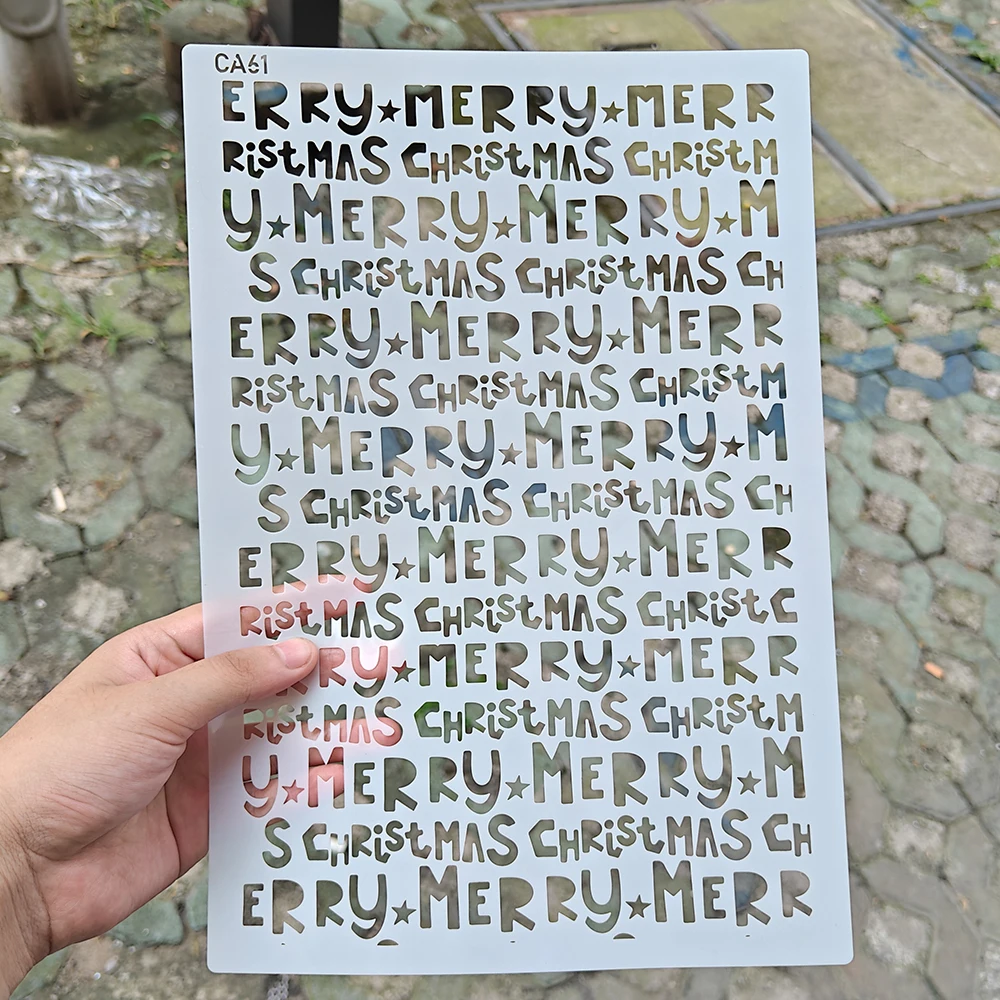 Merry Christmas Letter Stencil Reusable Food Grade Plastic Template for Cake Decor DIY Xmas Wood Wall Painting Craft Tool