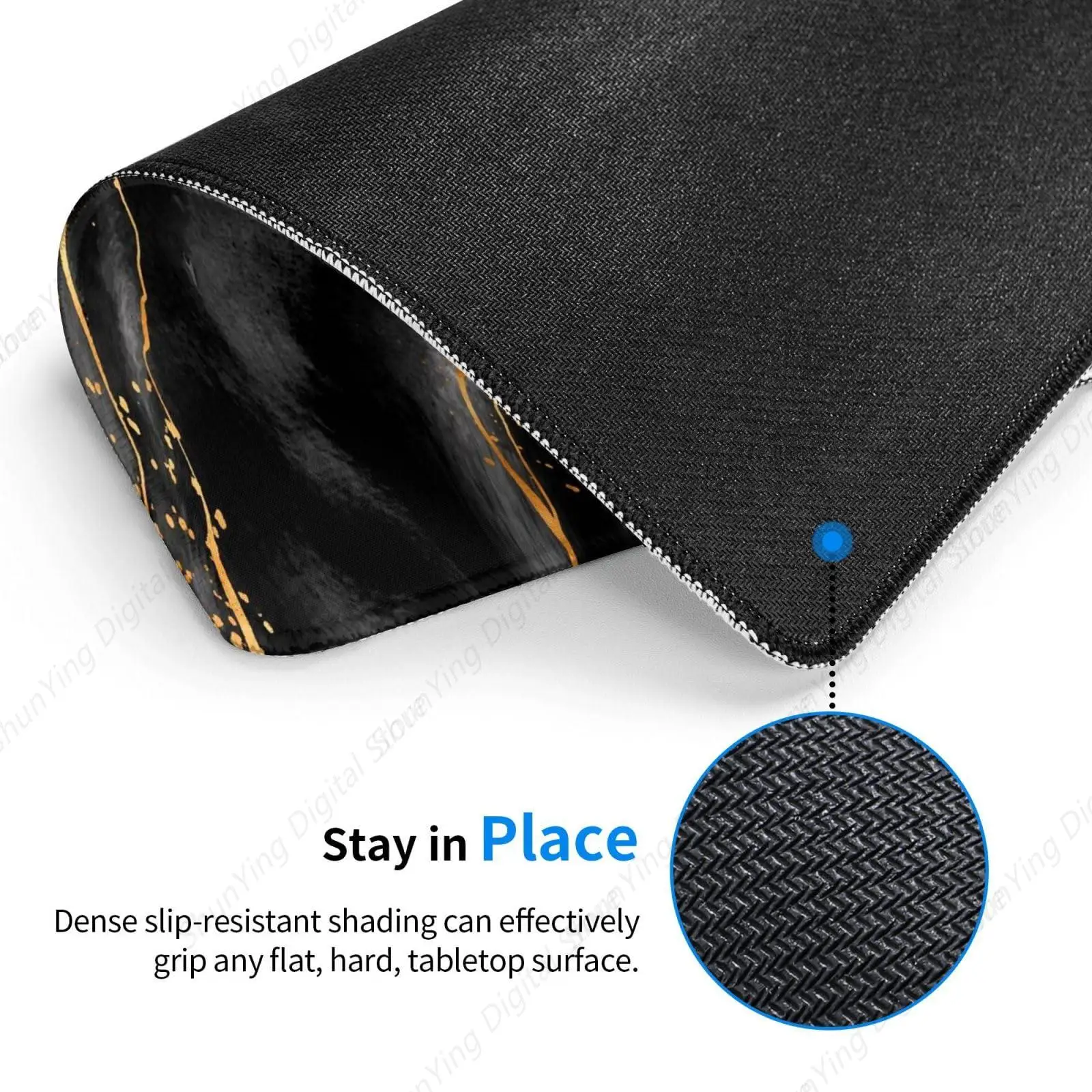 Black Marble Patterned Cool Mouse Pad With Stitched Edges Non Slip Rubber Base Mouse Pad Suitable For Gaming Office Laptops