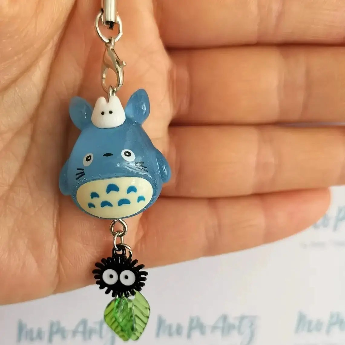 Kawaii Blue Animal Totoro Phone Charm Soot Sprite Keychain Woodland Anime Cat Cosplay Pendant Accessories Handmade Y2K Gift image 4