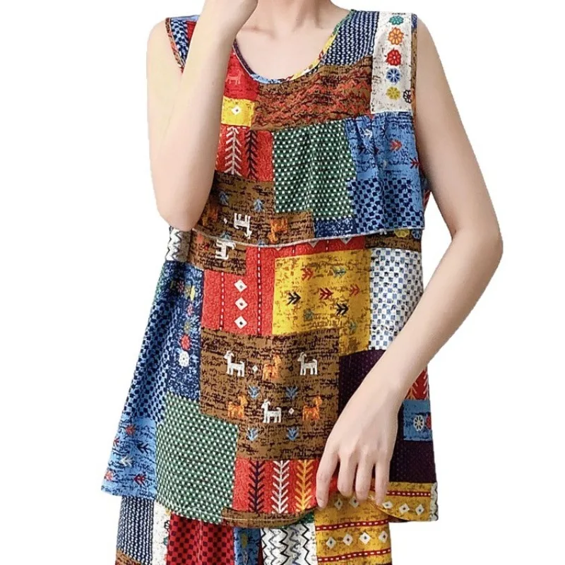 Cotton and Silk Pajamas Women's Vest Sleeveless Suspender  Artificial Cotton Cool Feeling Comfortable Home Can Wear Summer Suit