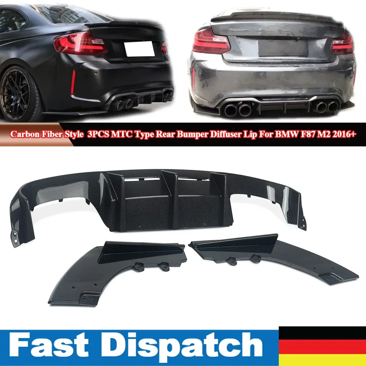 MagicKit Carbon Fiber Style Rear Diffuser For BMW F87 M2 & M2 Competition M2C Coupe 16-20