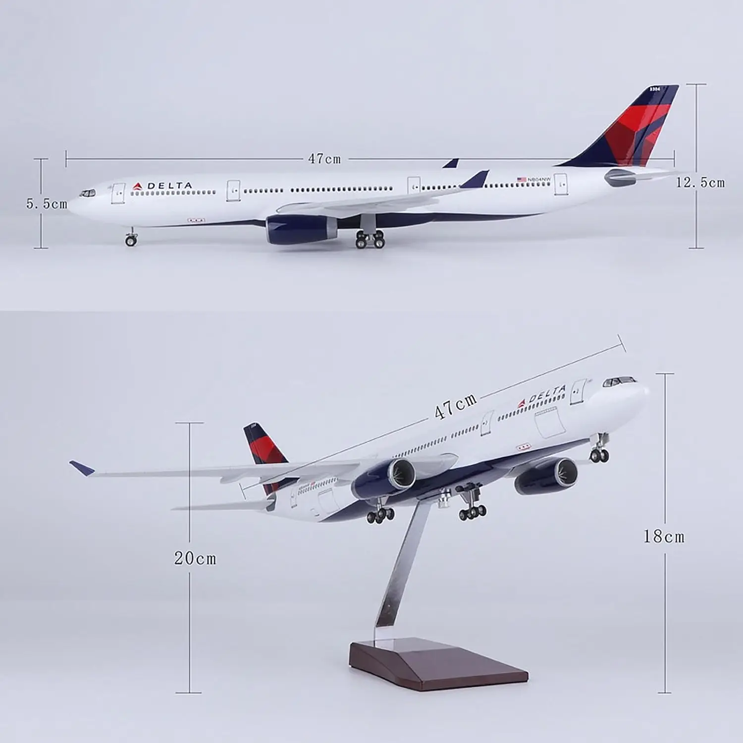 

Aircraft Plane 47CM 1:135 scale Toys airplane Model A330 DELTA Airlines Airway W Base wheel Lights Resin Plastic Assembly toys