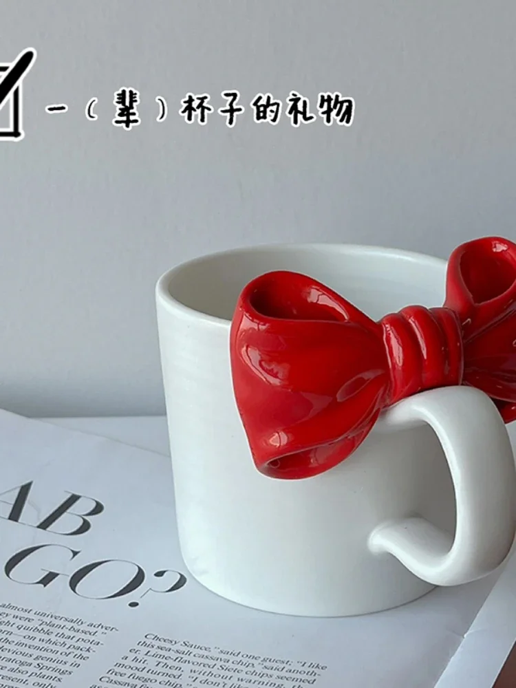 ins: wind bow mug, girly heartfriend, birthday gift, girlfriend, niche, high-end coffee cup