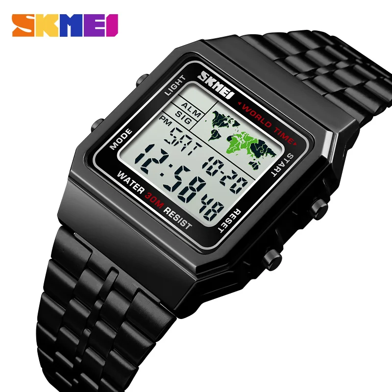 SKMEI Top Luxury Fashion Sport Watch For Men Men Alarm Clock 3Bar Waterproof Stainless Steel Strap Digital Watches Reloj Hombre