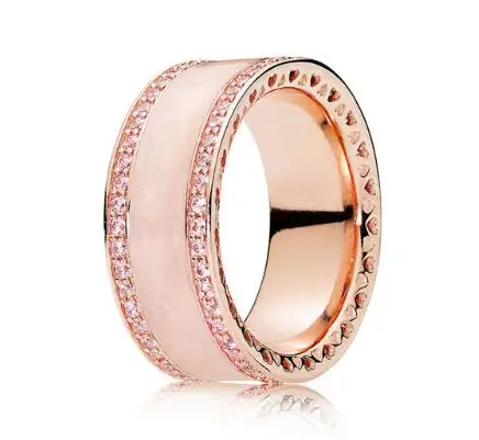 

Original 925 Sterling Silver pan Ring Rose Gold Pink Hearts Of Rings With Crystal For Women Wedding Gift Jewelry