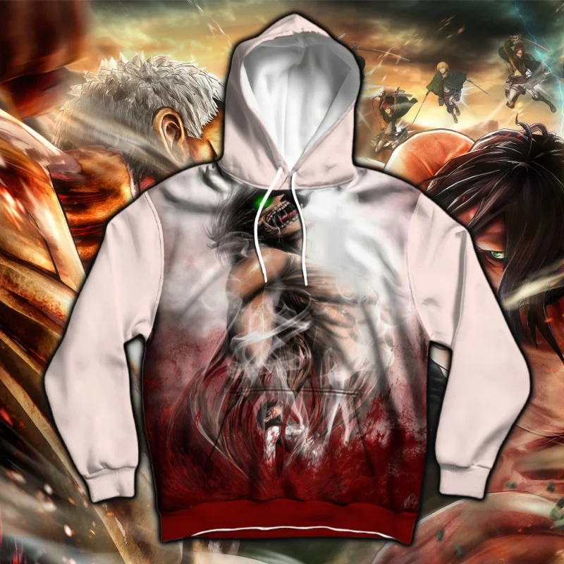 

Толстовка с капюшоном Attack on Titan Form Eren в стиле аниме с графическим принтом Розовый Красный Стильная повседневная одежда для фанатов Уникальный дизайн Must Have