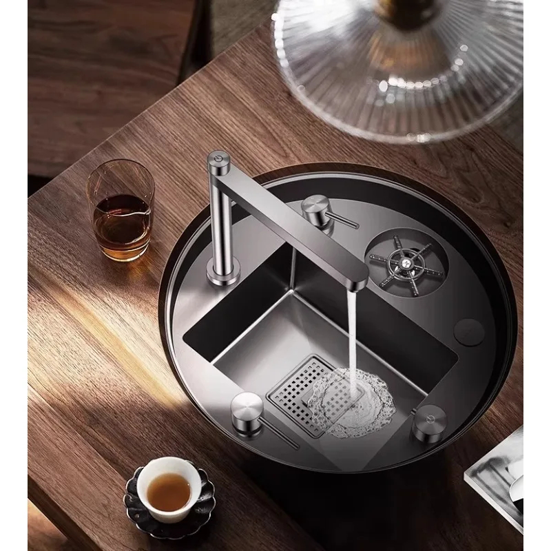 Round Sink Kitchen Black Bar Western Kitchen Island Desk Tea Room Cup Washer Single Slot Invisible Small Round Slot