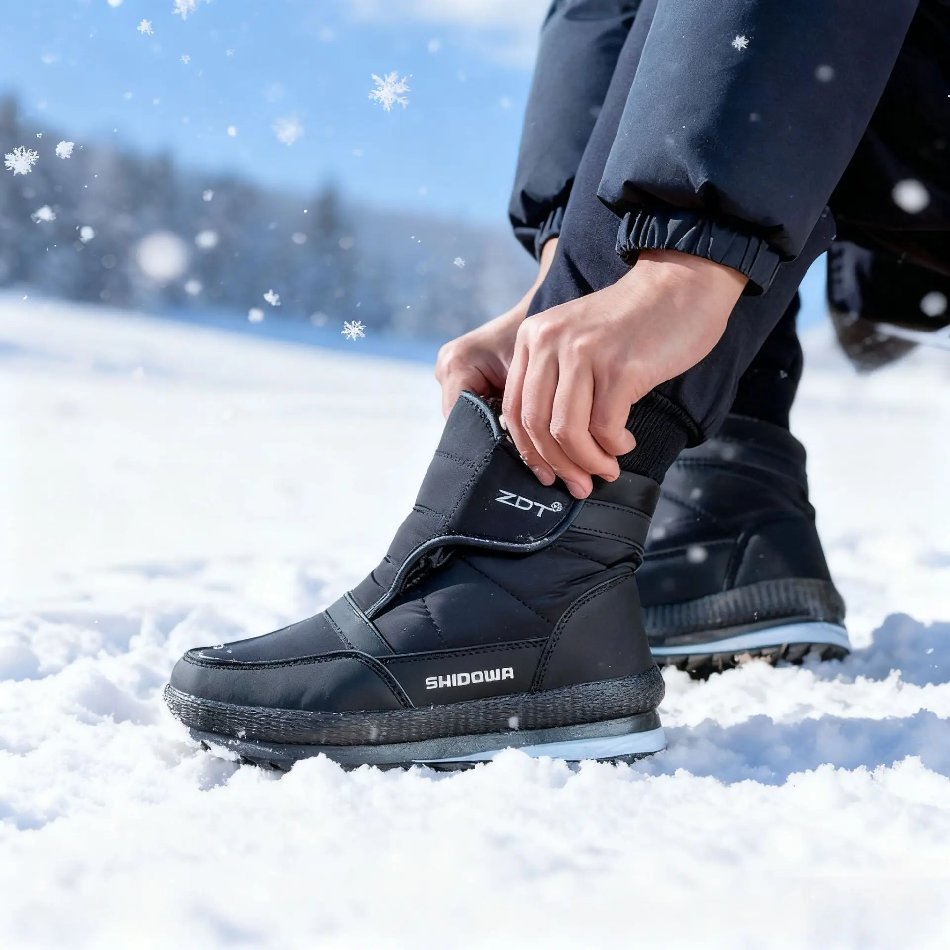 

Мужская утолщенная теплая зимняя обувь для рыбалки, большая хлопковая обувь для пары, водонепроницаемые и противоскользящие зимние ботинки для альпинизма на открытом воздухе