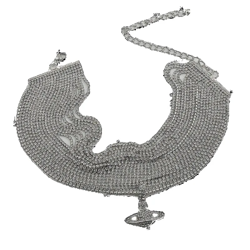 

Tide stacked wearing Saturn pendant necklace women's new full diamond multi-layer collarbone chain dance accessories
