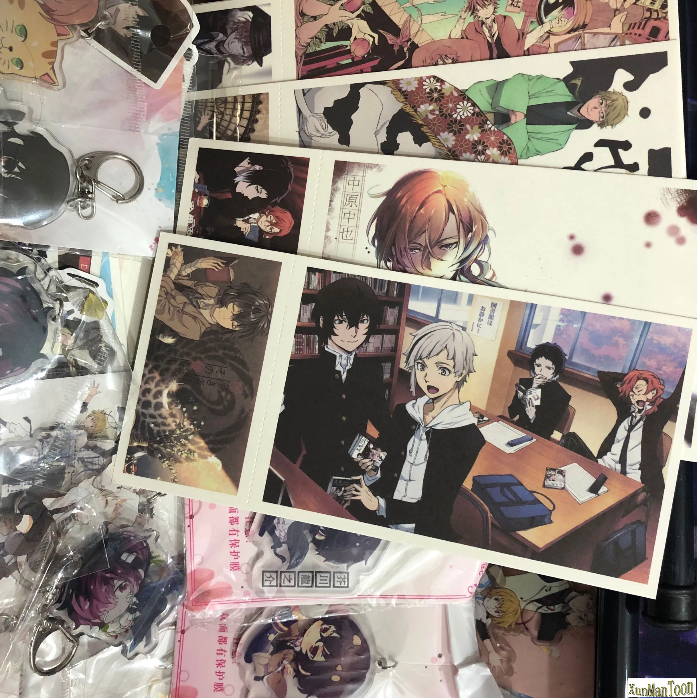 Dazai Osamu Nakahara Anime Gifts Box Keychain Figure Stickers Postcard Collection