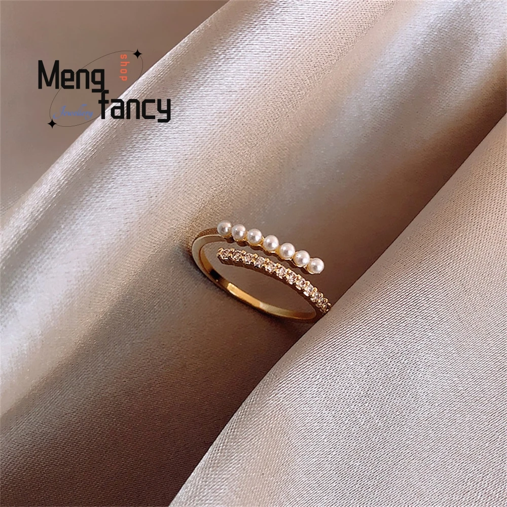 

14K Real Gold Electroplated Pearl Ring For Women Fashionable Individual Index Finger Ring Cold Style Light Luxury Fashionable