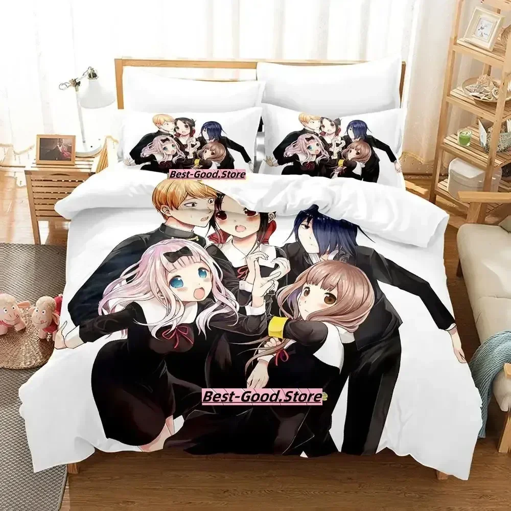 Kaguya-sama Love is War 3D Kawaii Girls camas Printed Bed Set Duvet Cover Pillowcase Bedding Set Linen Sheet Quilt Cover Size