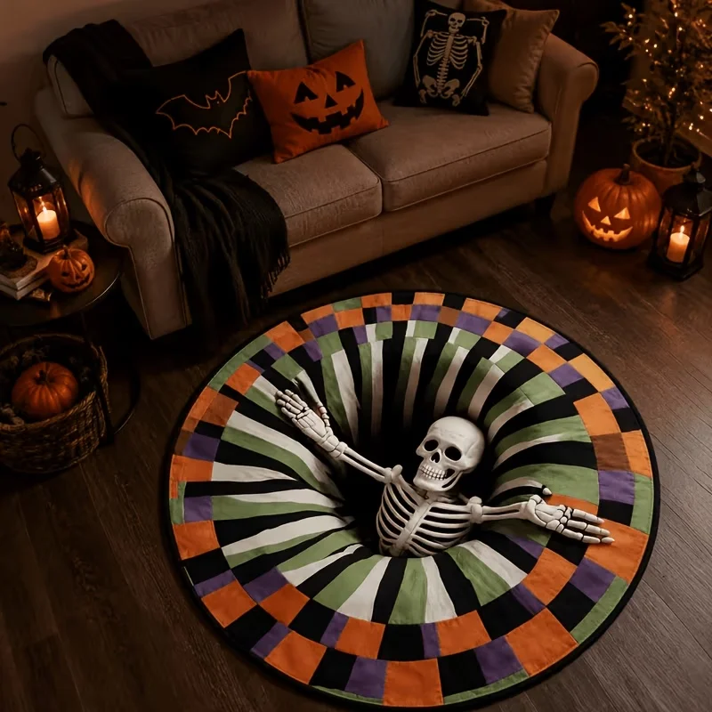 Mummy Ghost Halloween 3D Pit Floor Mat Entrance Hallway Sofa Side Home Decor Bedroom Kitchen Coffee Table Circle Area Rug