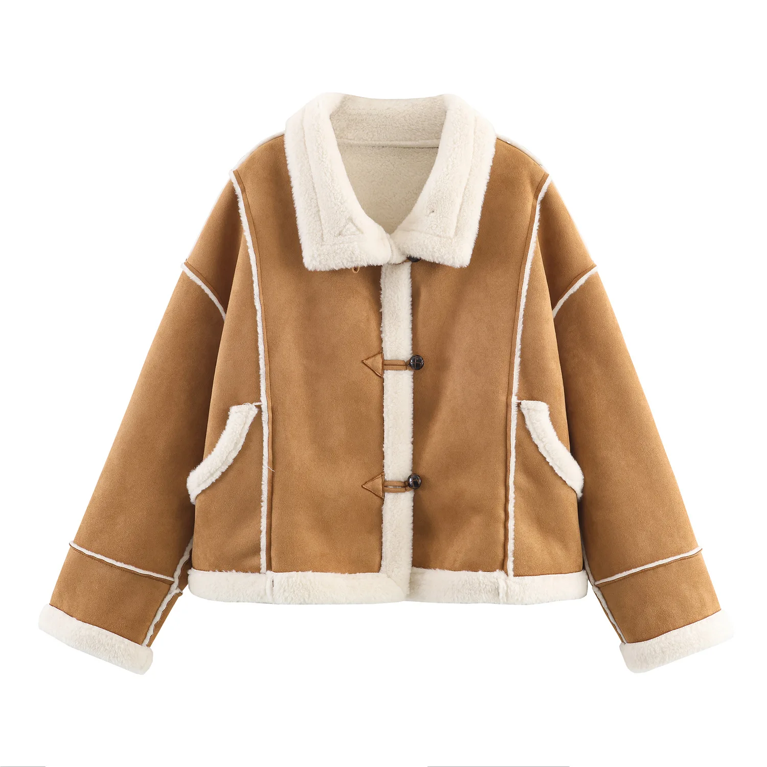 

Зимние женские куртки в стиле ретро в корейском стиле 2025 года, топы на пуговицах, пальто с панелями на подкладке из искусственной овчины, теплая ветрозащитная верхняя одежда