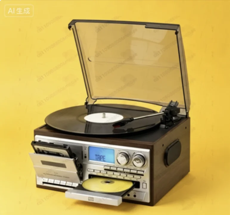 3 Speed Turntable Vinyl LP Record Player Vintage Gramophone Phono CD & Cassette FM/AM Radio USB REC