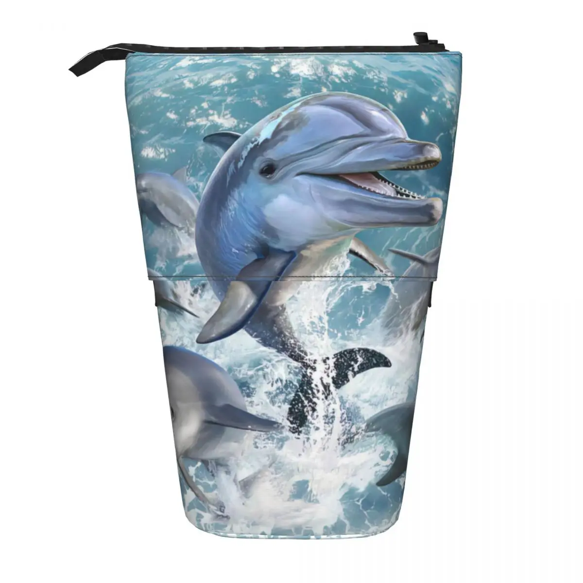 Dolphin Jump Pen Box Escola Estudante Zipper Pen Bag Criança Saco de papelaria Pen Case Retrátil Vertical