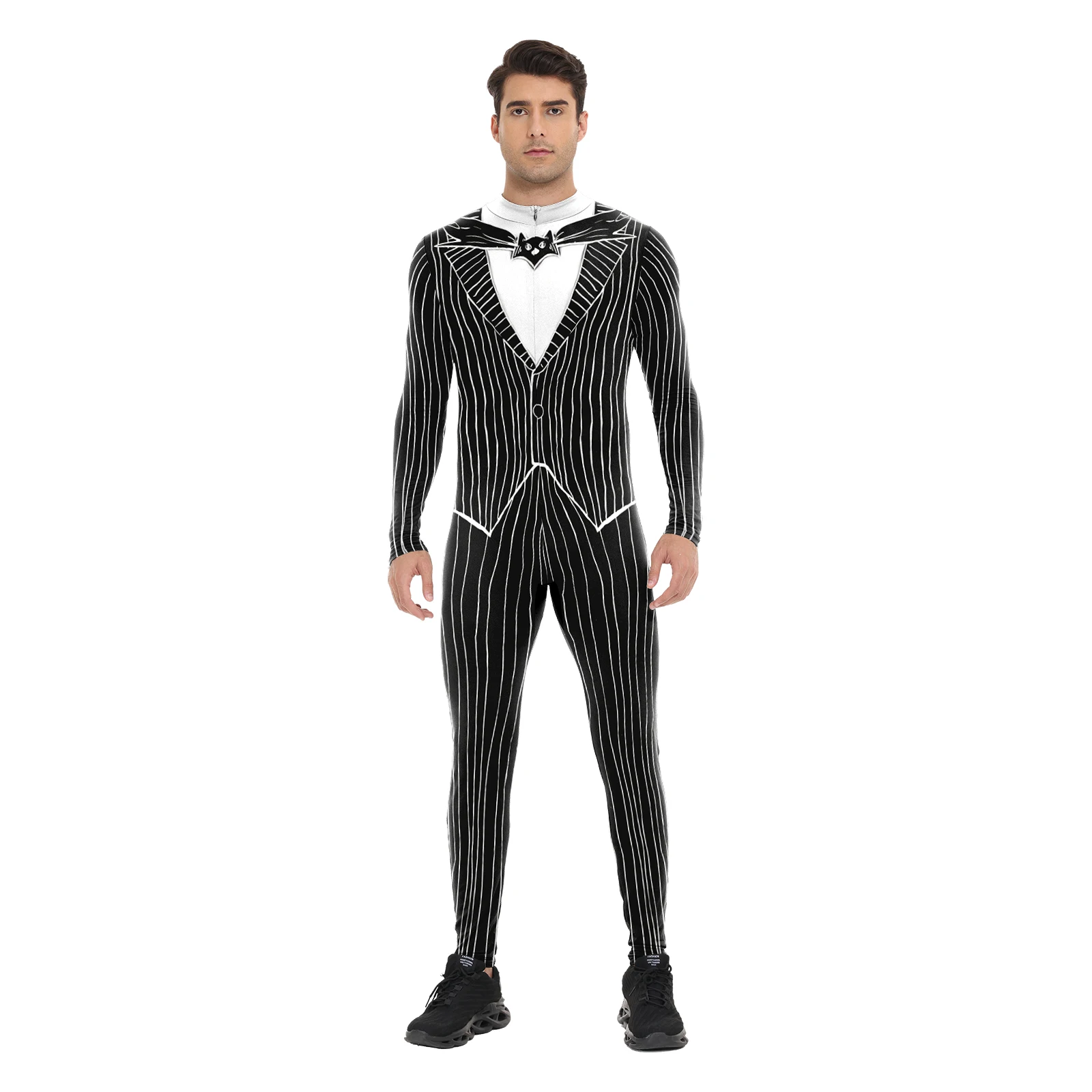 Black White Stripe Cosplay Costume Anime Movie Jack Role Play Jumpsuit Man Halloween Party Performance Bodysuit Carnival Outfits