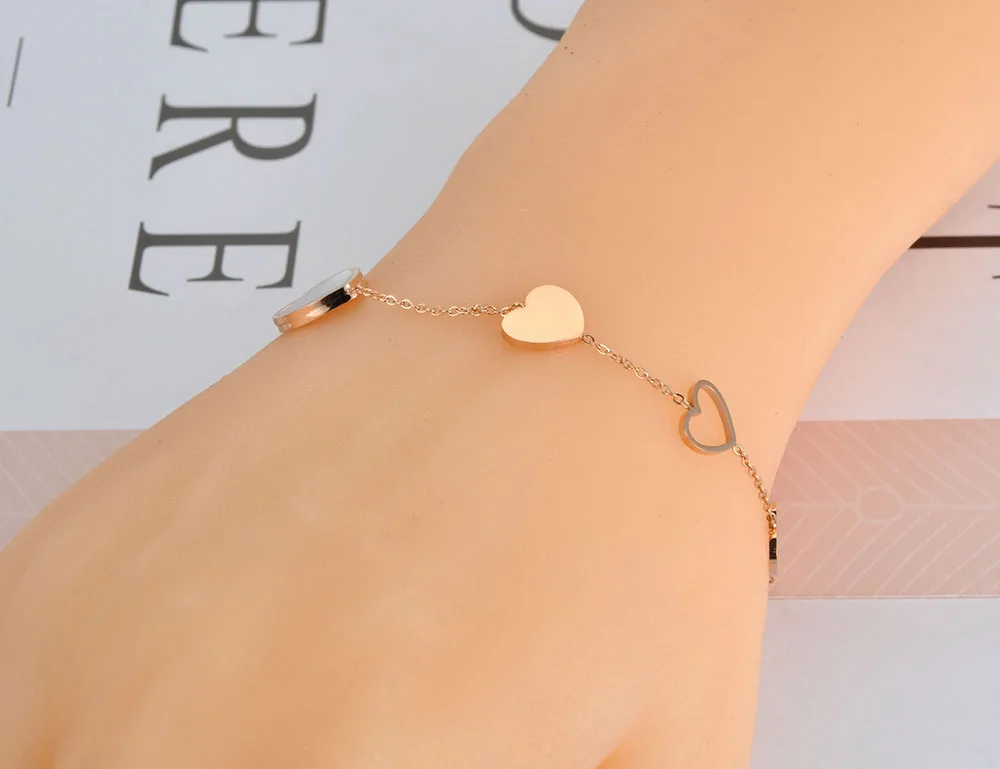 Lokaer Trendy Shell Heart Charm Anniversary Bracelet Bangle Stainless Steel Bohemia Chain & Link Women Bracelets Jewelry B19117