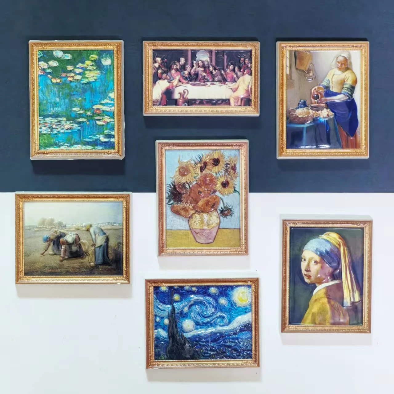 Collectible Famous Painting Fridge Magnets 7 Pcs Set 3D Embossed Resin Oil Art Refrigerator Magnets Van Gogh Classic Gift Box