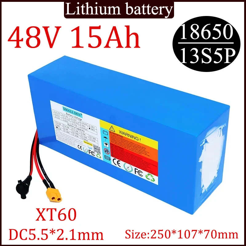 48V 15Ah Lithium Battery Pack 18650 13S5P 0-1500W High Power With BMS For 54.6V Power Tools, Travel Camping Li-ion Cells