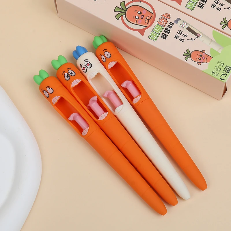

4pcs/box Carrot Shaped Neutral Pen Funny Fun Press Tongue Fun Decompression Funny Black Pen Easter Children Birthday Party Gift