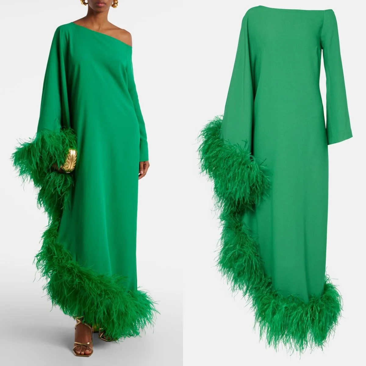 YUNLAN Saudi Asymmetric Boat Neck Crepe Prom Robe Dress Luxury Cape Long Sleeves Ankle Length With Feather Gown For Women 2025