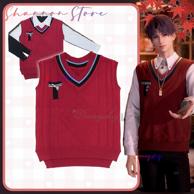 

Rafayel Qiyu Cosplay Costume Cosplay Accessories Red Vest Sweater Game Love And Deepspace School Uniform Men Top Halloween Party