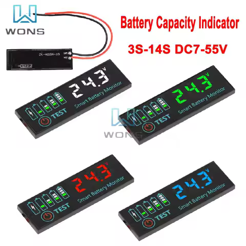 3S-14S DC7-55V Battery Capacity Indicator 18650 Lithium Acid Battery Capacity Voltage Meter Module Battery Charging Tester