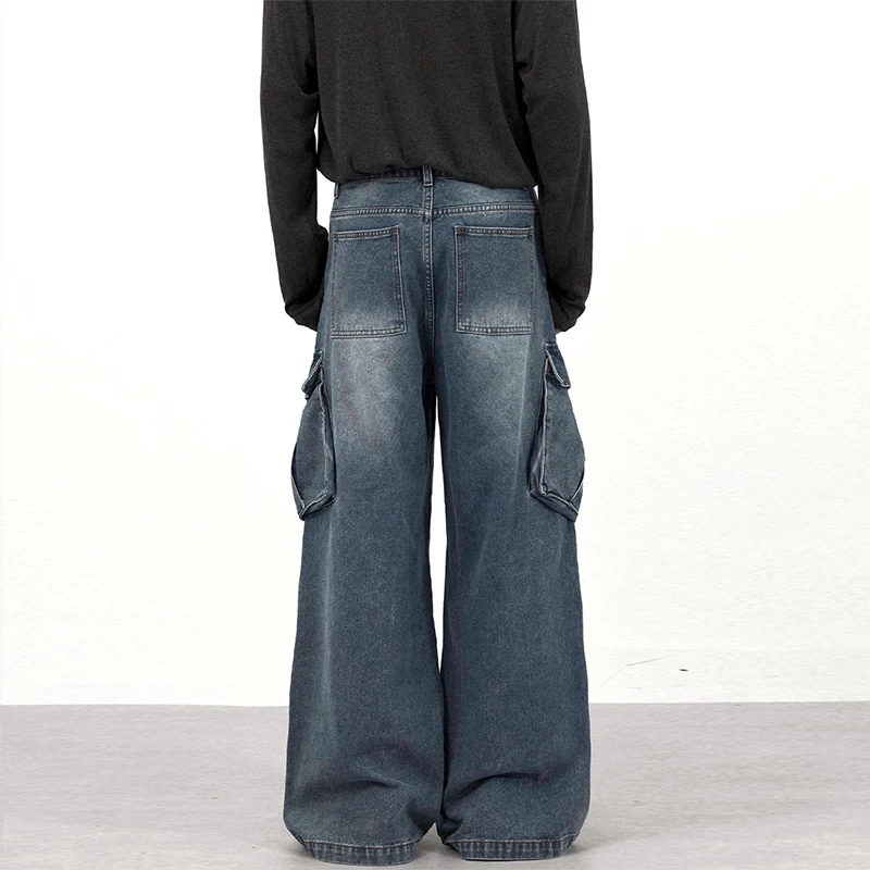 

2025 autumn street multi pocket workwear unisex jeans for men and women fashion Y2K trend loose wide leg pants