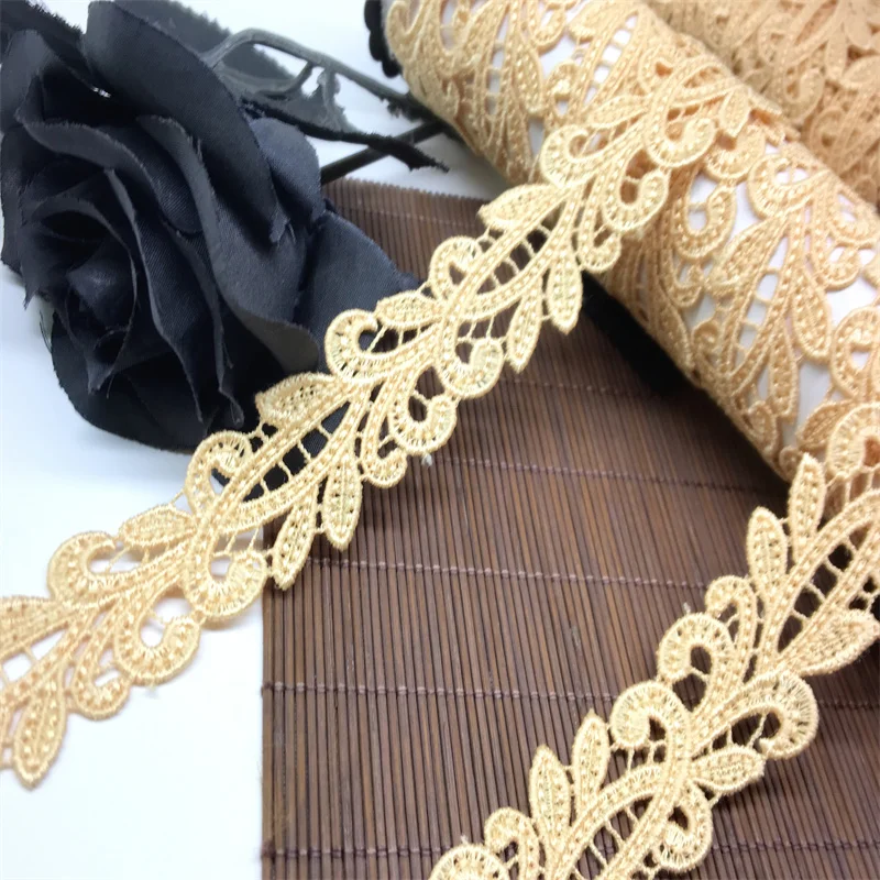 Golden Lace Trim Guipure Chemical Polyester Lace Accessories DIY Needlework Embroidered Ribbon Lace For Clothing Sewing Crafts