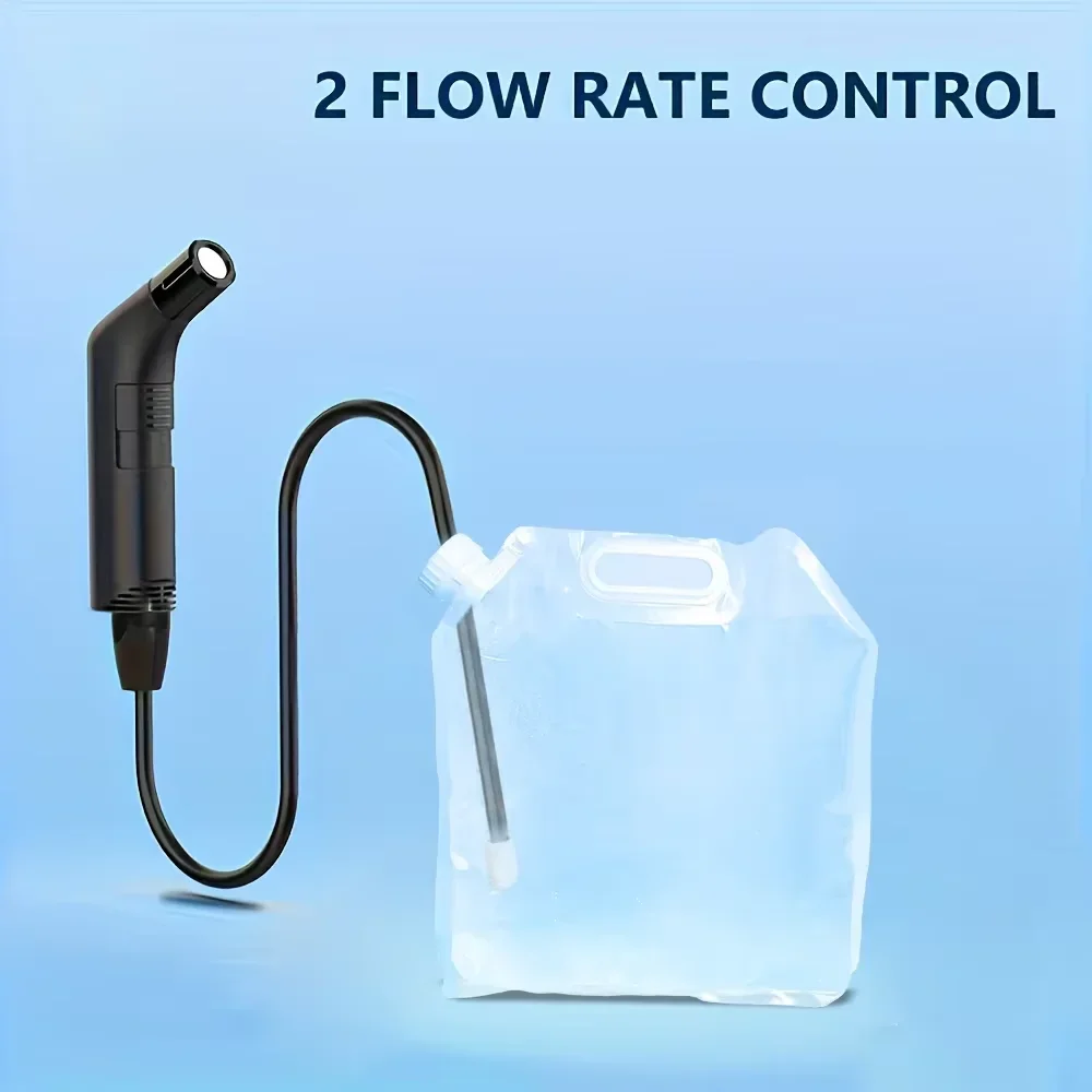 2-Speed Portable Spray Gun Set Handheld Electric Pressure Spray Gun with 5L Foldable Tank Waterproof Rechargeable for Travel