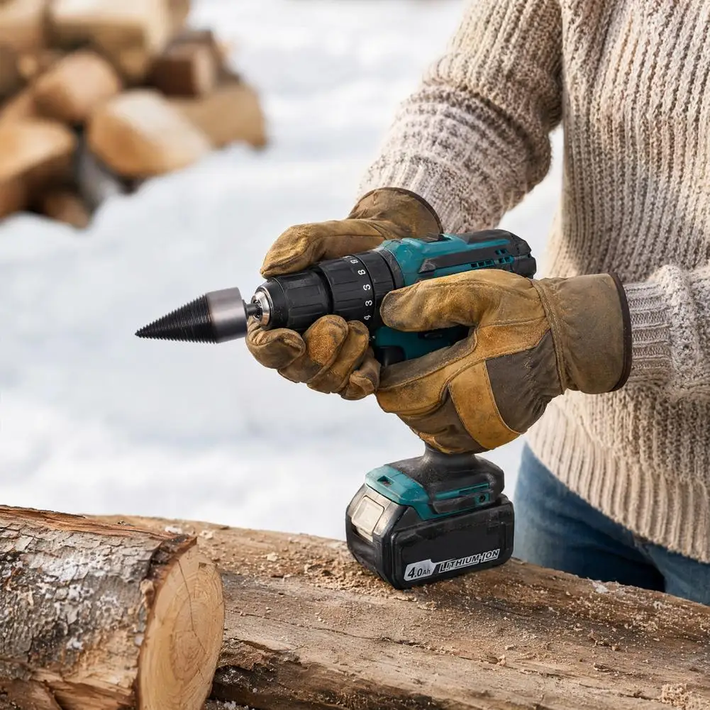 Firewood Splitting Drill Bit Wood Splitting Tool Wood Splitter Drill Bit with 3 Handles 32/42mm Firewood Log for Woodworking