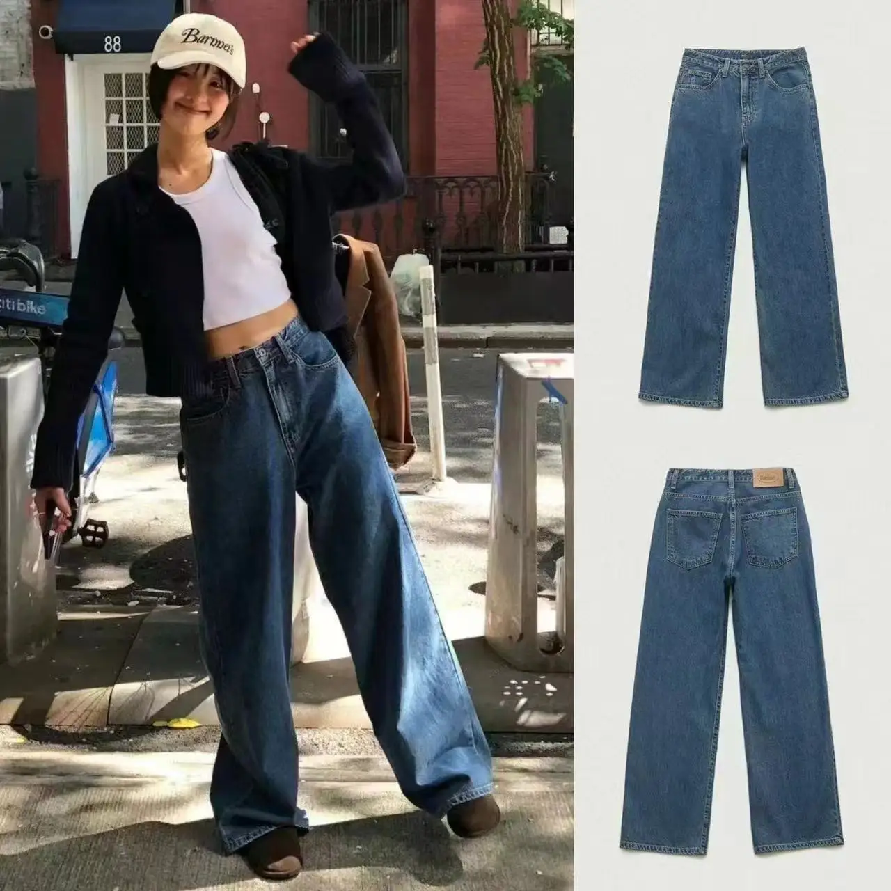 

Женские джинсы TheBarnet прямого кроя, синие, с высокой талией, облегающие, свободные, универсальные, зимние, в корейском стиле, из денима