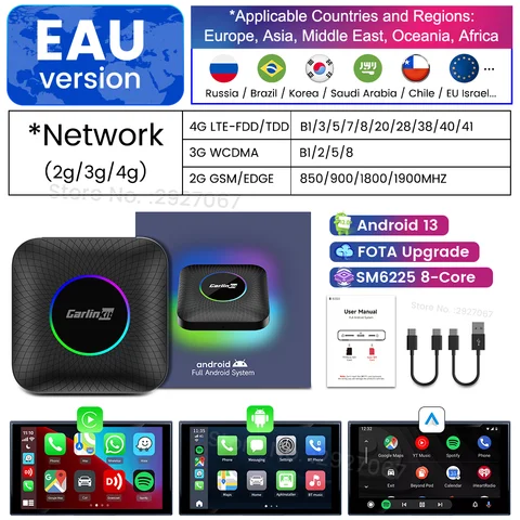 CarlinKit CarPlay Ai Box Android 13 SM6225 8 ядер 8G + 128G Smart Android TV Box Wireless CarPlay Android Auto Поддержка 512 ГБ TF